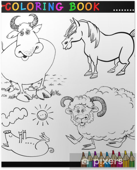 posters animaux de la ferme pour livre de coloriage ou la page