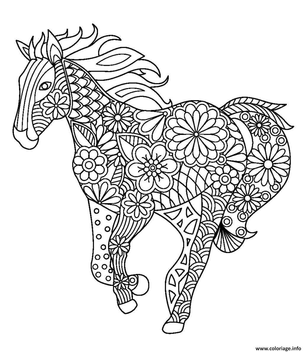 coloriage cheval mandala adulte en course dessin dedans coloriage mandala cheval