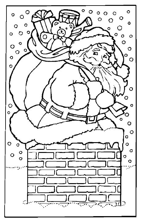 Pere Noel Cheminee Coloriage Free Christmas Coloring Pages