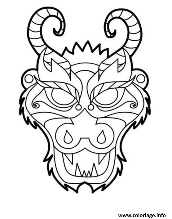 dragon masque tete coloriage