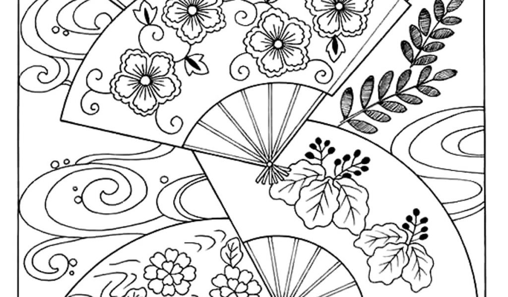 Coloriage Japonais à Imprimer eventails Japonais Japon Coloriages